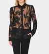 Milly Ashton Grand Fleur Embroidered Long Sleeve Top In Black