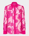 Milly Ashton Grand Fleur Embroidered Long Sleeve Top In Pink