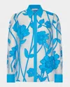 Milly Ashton Grand Fleur Embroidered Long Sleeve Top In Blue