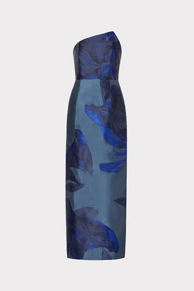 Milly Asymmetrical Forest Jacquard Maxi Dress In Navy
