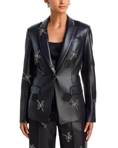 Milly Avery Faux Leather Beaded Blazer In Black