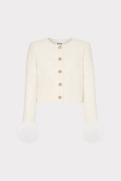 Milly Aya Beaded Tweed Jacket In White