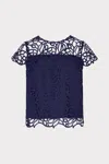 Milly Baby Curled Lace Short Sleeve Top In Blue