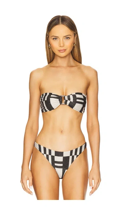 Milly Barcelona Shimmer Puzzle Bandeau Bikini Top In Ecru & Black