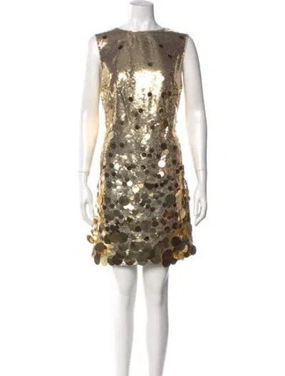 Pre-owned Milly Bateau Neckline Mini Dress In Gold