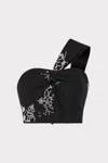 Milly Beaded Embroidery One-shoulder Crop Top In Black