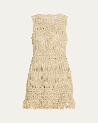 MILLY BEADED FRINGE-HEM KNIT MINI DRESS