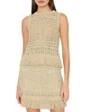 Milly Beaded Fringe Knit Sleeveless Top In Beige Multi