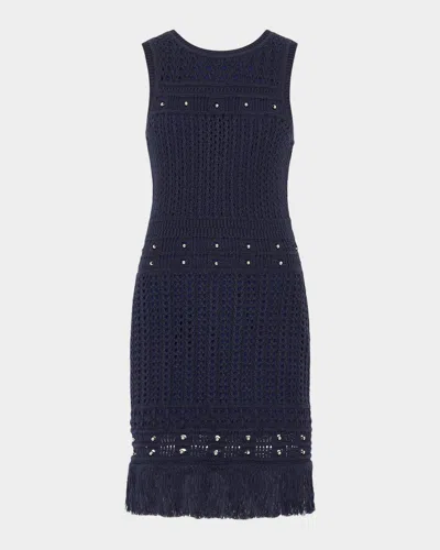 Milly Beaded Fringe Knit Shell Mini Dress In Blue