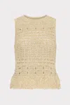 Milly Beaded Fringe Knit Sleeveless Top In Beige