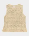 Milly Beaded Fringe Knit Sleeveless Top In Beige Mult