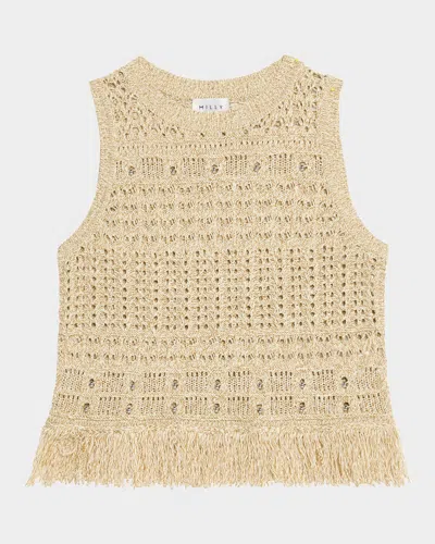 MILLY BEADED OPEN-KNIT FRINGE TOP