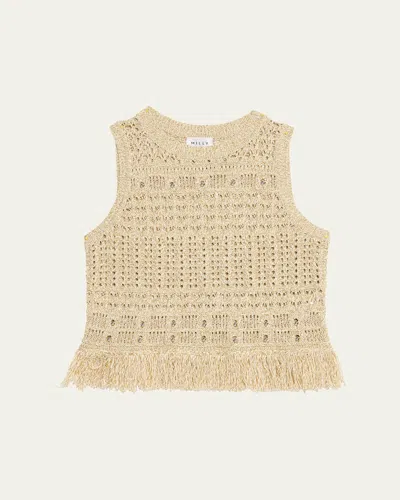 MILLY BEADED OPEN-KNIT FRINGE TOP