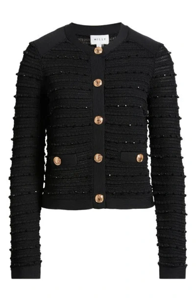 Milly Beaded Textured Cardigan In Black
