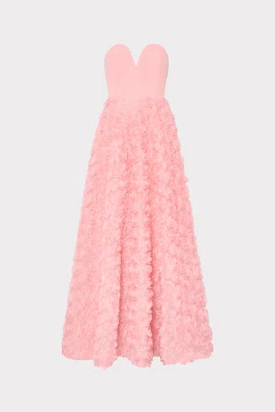 Milly Bell Mesh Rose Gown Maxi Dress In Pink