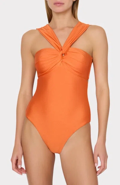 Milly Betsy Gloss Bandeau One-piece Swimsuit In Orange