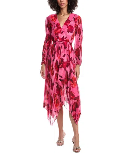 Milly Liora Blurred Blossom Pleated Maxi Dress In Pink
