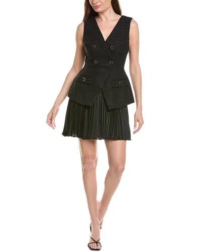 Milly Boucle Mixed Media Mini Dress In Black