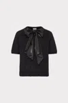 Milly Bow Short Sleeve Sweater In Black