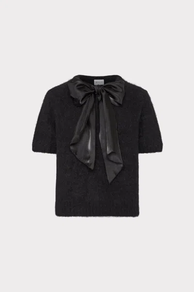Milly Bow Short Sleeve Sweater In Black