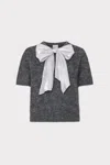 Milly Bow Short Sleeve Sweater In Gray