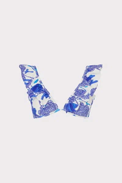 Milly Brushwork Floral Ruffle Bikini Top