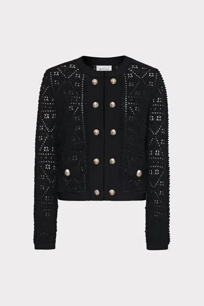 Milly Bubble Pointelle Knit Jacket In Black