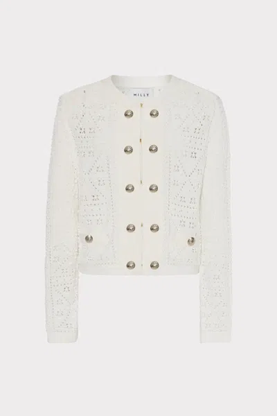 Milly Bubble Pointelle Knit Jacket In Ecru