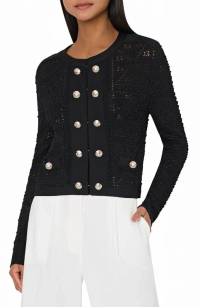 Milly Bubble Pointelle Stitch Jacket In Black