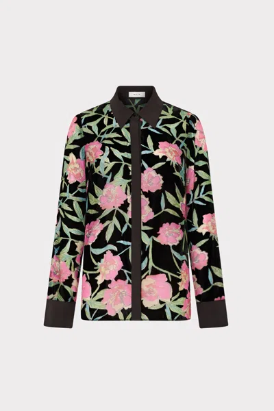 Milly Burnout Velvet Long Sleeve Top In Multi