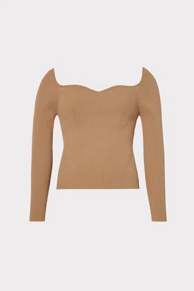 Milly Bustier Long Sleeve Top In Brown