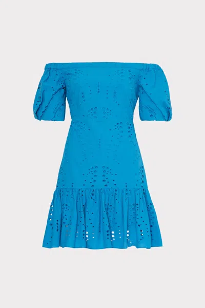 Milly Butterfly Eyelet Off The Shoulder Dress In Blue