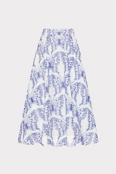 Milly Butterfly Eyelet Skirt In White/blue