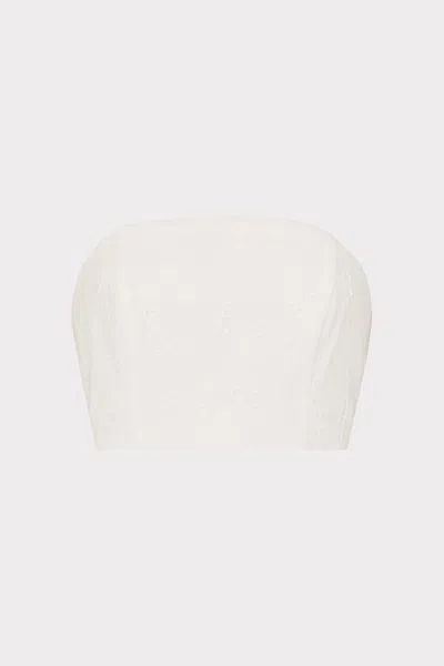 Milly Butterfly Eyelet Strapless Crop Sleeveless Top In White