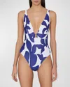 MILLY CABANA ABSTRACT PRINTED ONE-PIECE SWIMSUIT