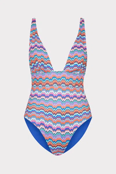Milly Cabana Ana Barcelona Metallic Chevron One Piece In Blue