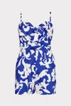 Milly Cabana Anya Lily Silhouette Linen Romper In Blue/white