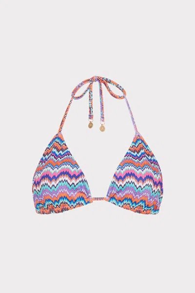 Milly Cabana Barcelona Metallic Chevron Triangle Bikini Top In Blue