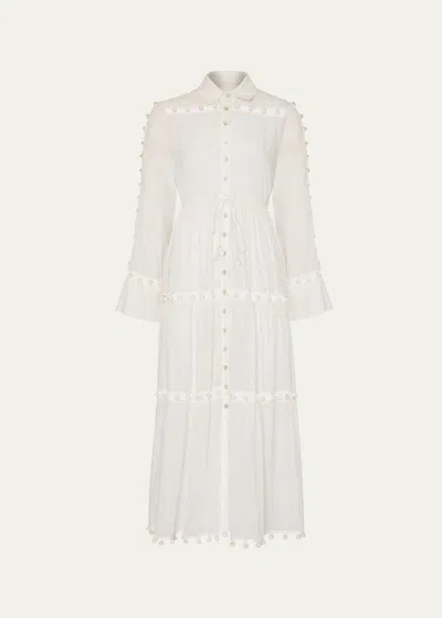 Milly Cabana Beaded Cotton Midi Dress In White