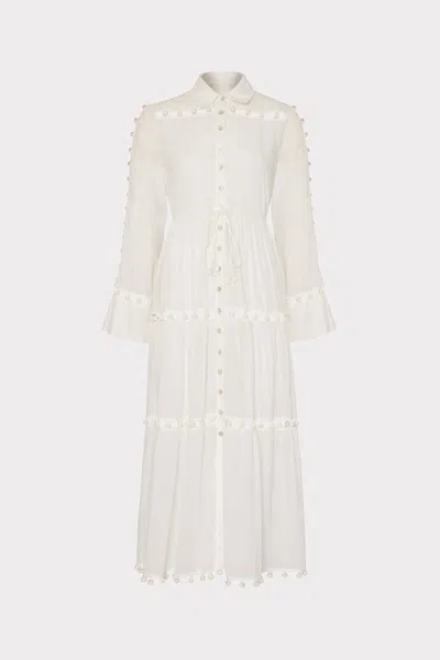 Milly Cabana  Beaded Cotton Voile Cover-up Dress In White