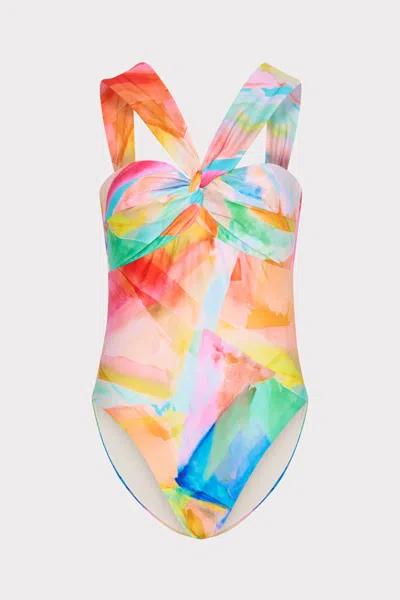 Milly Cabana Betsy Watercolor Paint Stroke Bandeau One Piece In Multicolor