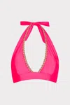 Milly Cabana Crochet Stitch Halter Bikini Top In Pink/tan