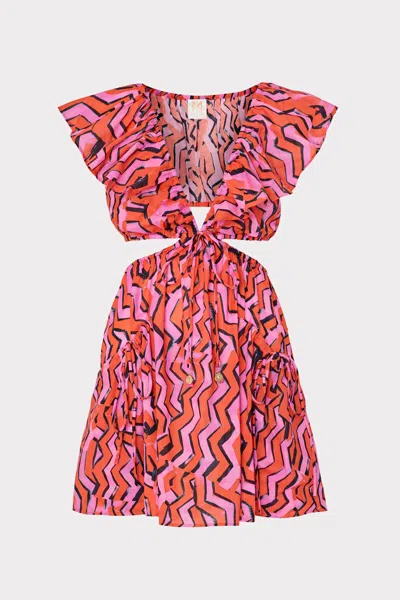Milly Cabana Delilah Painted Chevron Cotton Voile Coverup Dress In Orange