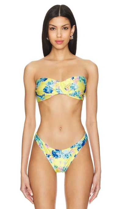 Milly Cabana Floating Cosmos Twist Bandeau Top In Neon Yellow