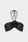 Milly Cabana  Floral Applique Halter Bikini Top In Black