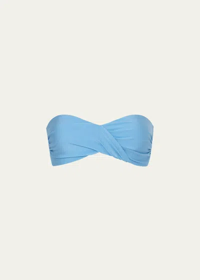 Milly Cabana Gloss Twist Bandeau Bikini Top In Blue