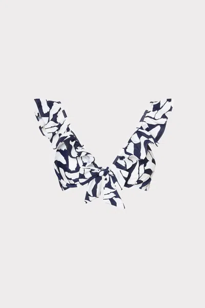 Milly Cabana Italian Graphic Brushstroke Ruffle Bikini Top In Navy/ecru