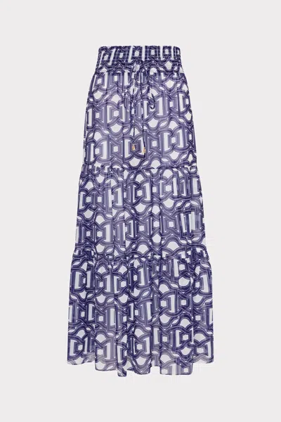 Milly Cabana Jem Nautical Chain Tiered Chiffon Skirt In Navy/white