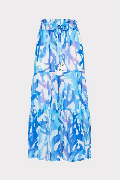 Milly Cabana Jem Under The Sea Tiered Chiffon Skirt In Blue