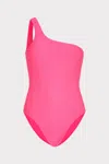 Milly Cabana Joni Textured Chevron One Shoulder One Piece In Fuchsia